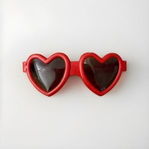Vintage Children Girl's Red Heart-Shaped Sunglasses Brown Tinted Plastic Lenses
